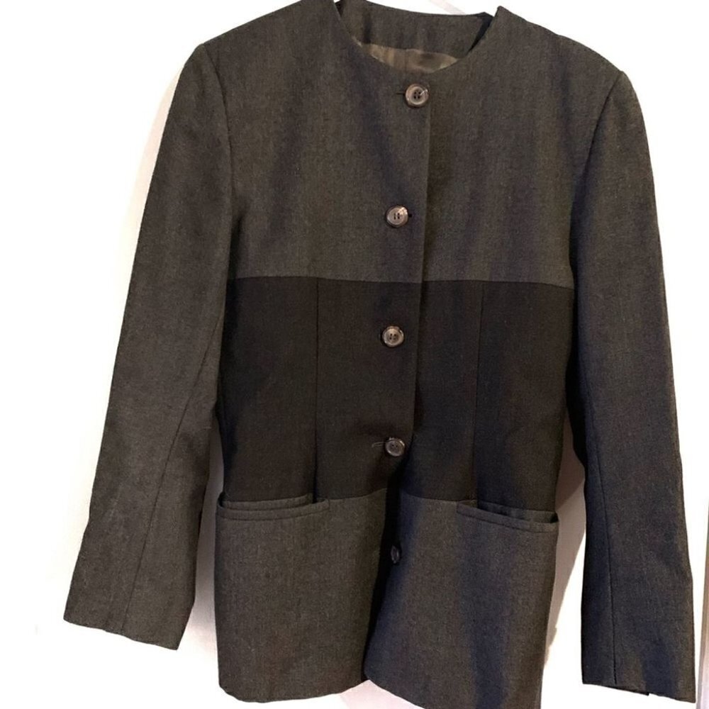 Oliver by Valentino Colorblock Wool Button Padded Shoulder Oversized Blazer